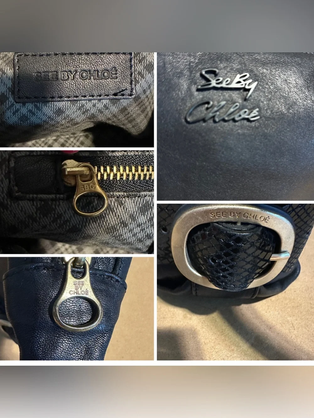 SEE BY CHLOE BLACK LEATHER SLOUCHY SHOULDER BAG
